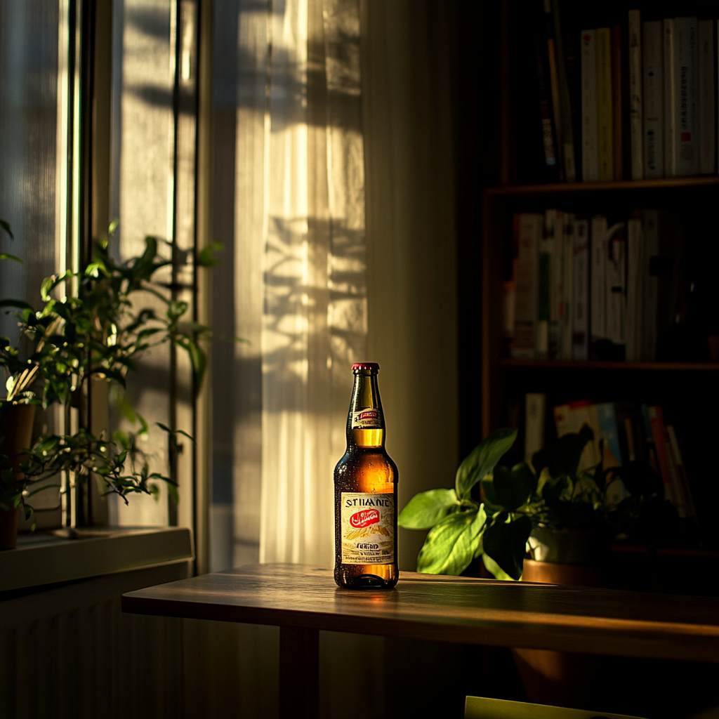 Une bouteille de bière sur une table | Source : Midjourney