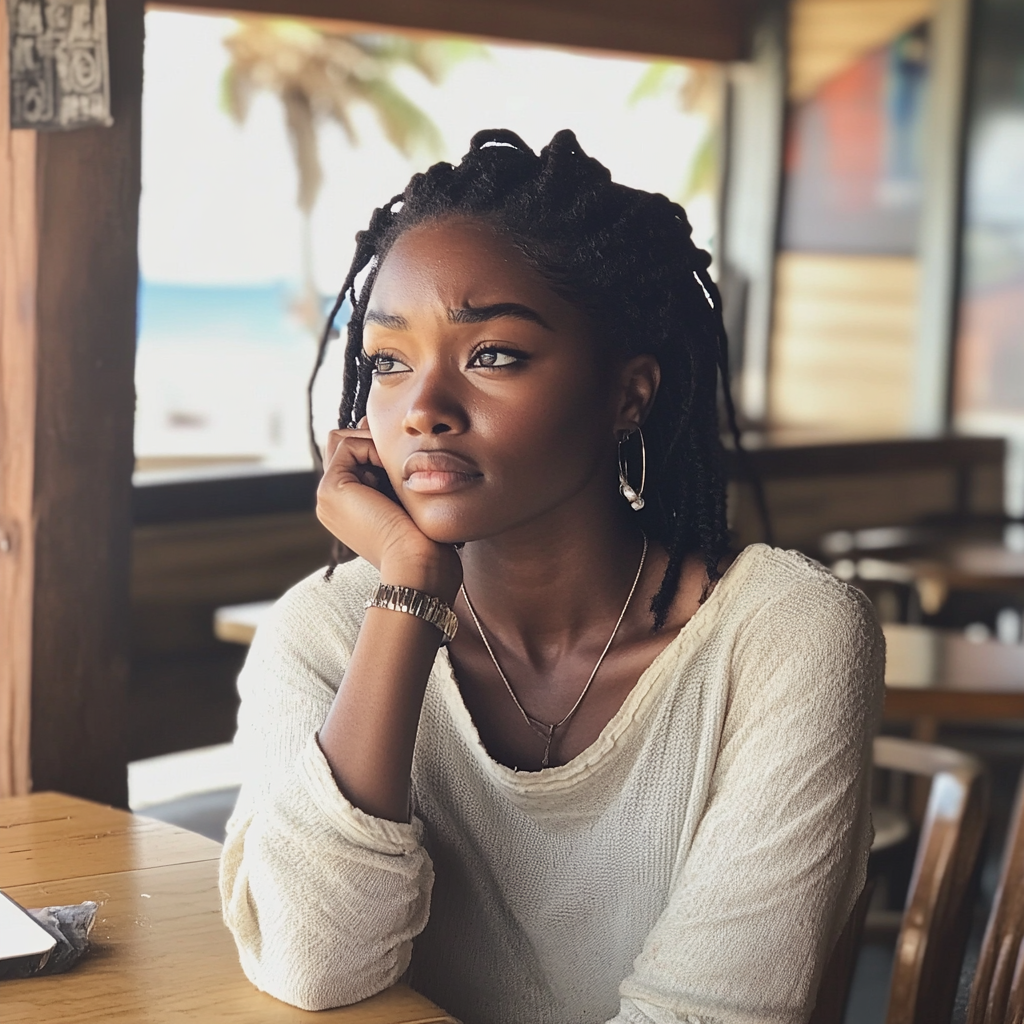 Une femme assise dans un café | Source : Midjourney