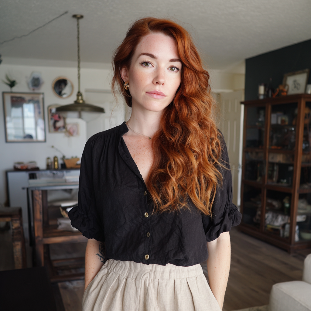 Une femme debout dans un salon | Source : Midjourney