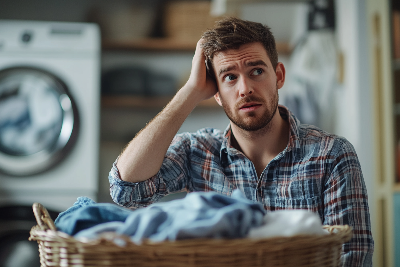 Un homme à l'air perplexe dans une buanderie | Source : Midjourney