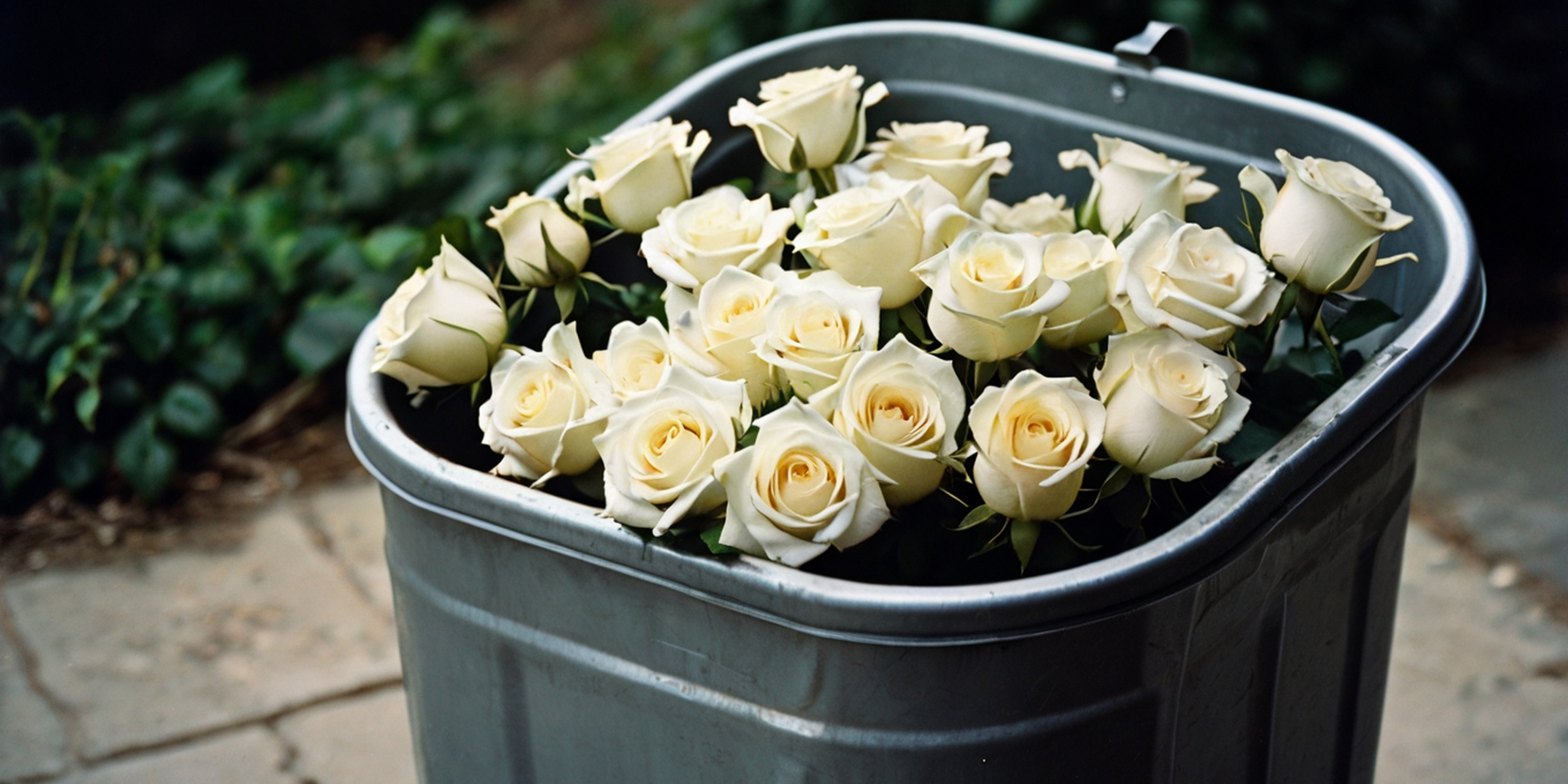 Un bouquet de roses blanches dans une poubelle | Source : AmoMama