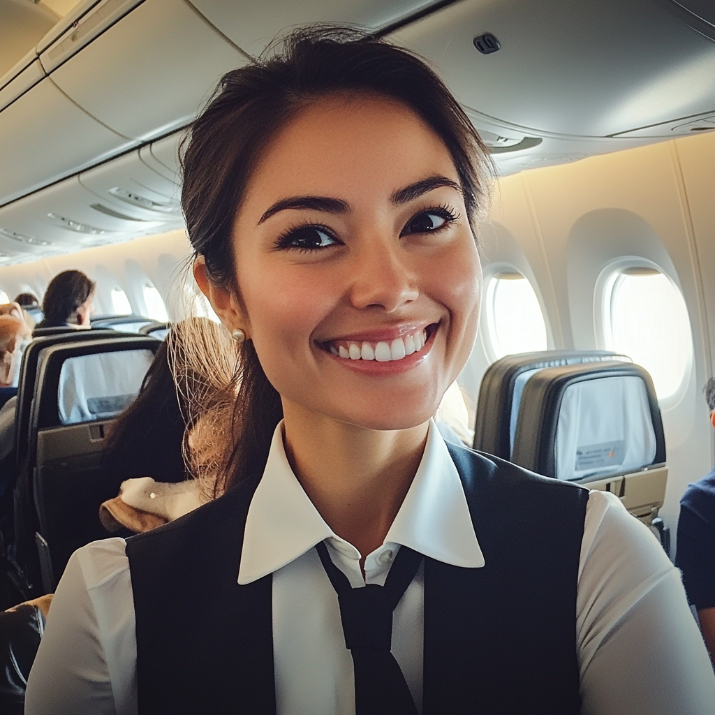 Une hôtesse de l'air souriante | Source : Midjourney