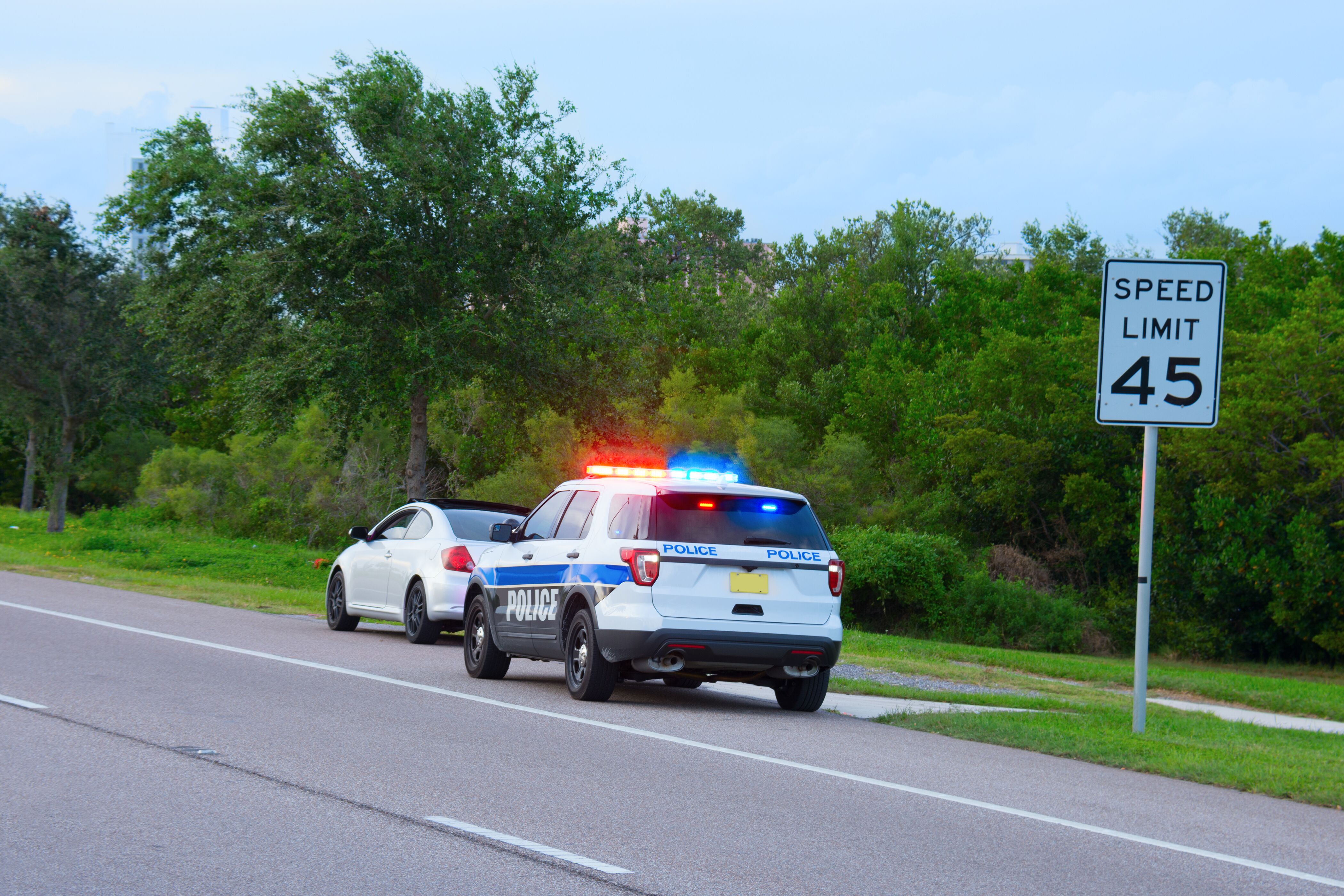Voitures de police roulant sur la route | Photo : Getty Images