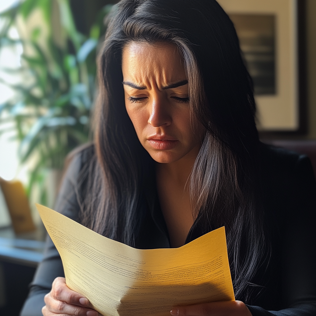 Une femme lisant un morceau de papier | Source : Midjourney