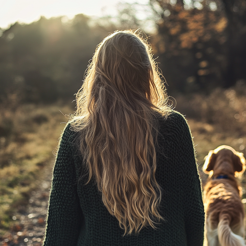 Une femme promenant son chien | Source : Midjourney
