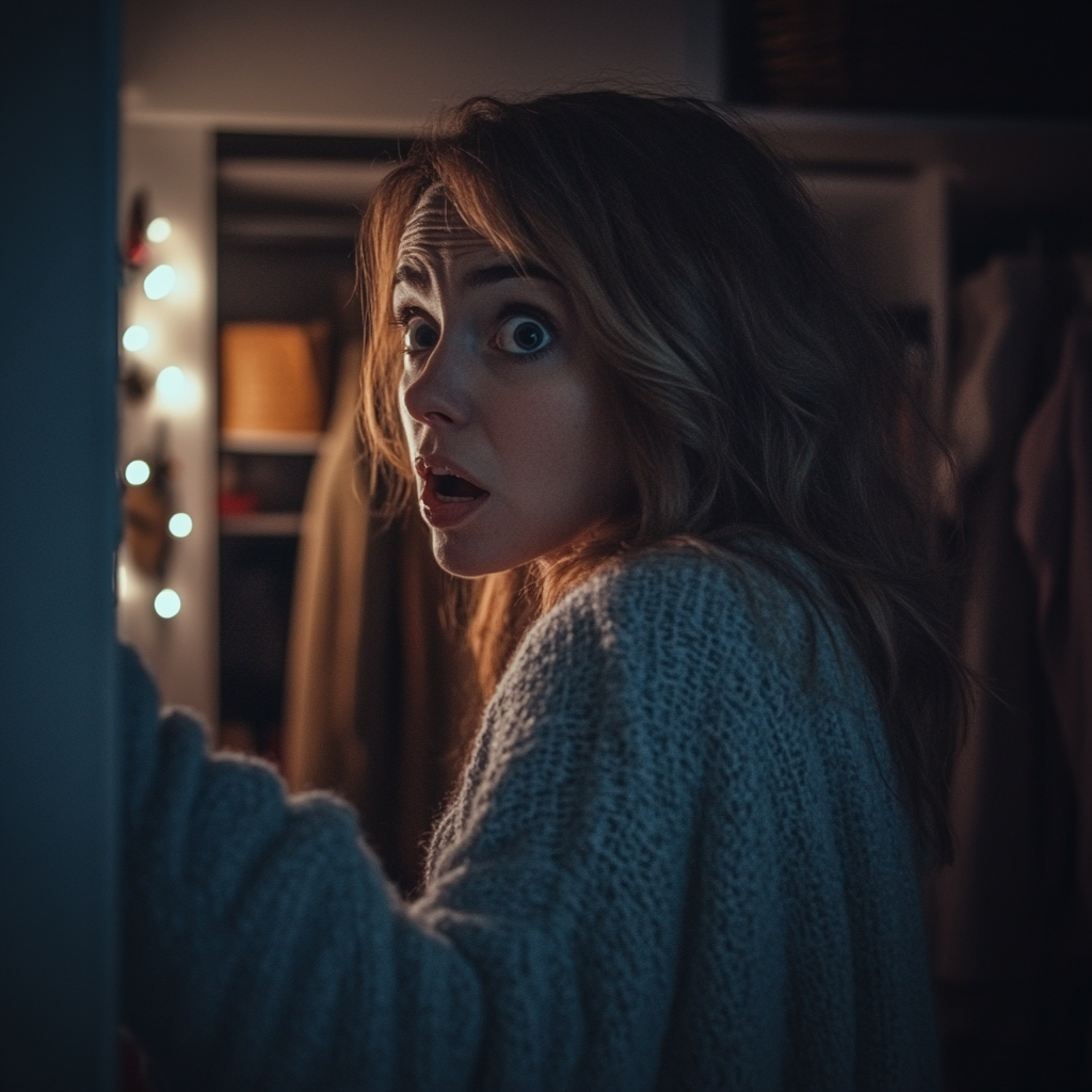 Shocked woman in her closet | Source: Midjourney