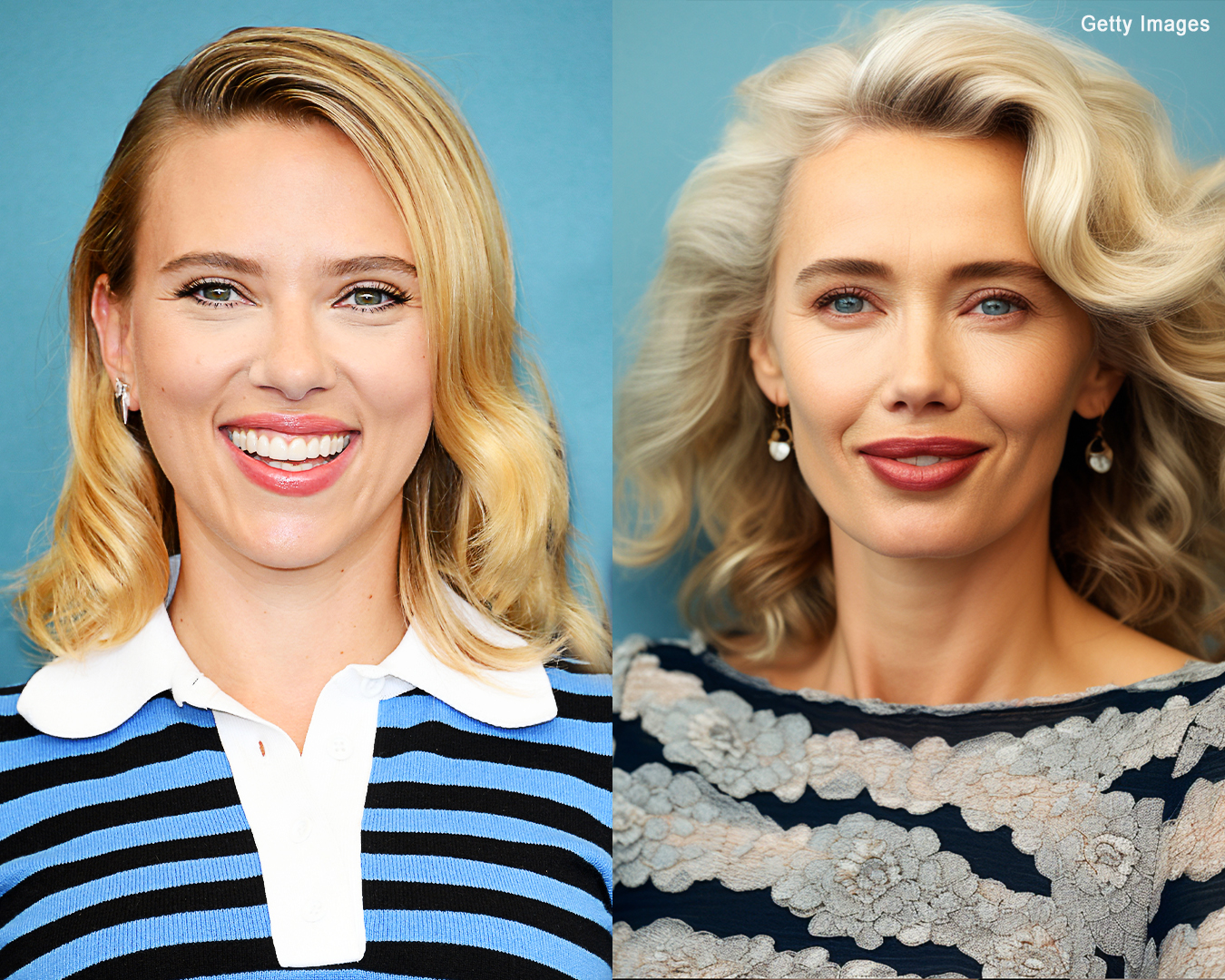 Scarlett Johansson dans la vraie vie | Une représentation AI de ce à quoi ressemblerait Scarlett Johansson dans 20 ans | Source : Getty Images | Midjourney