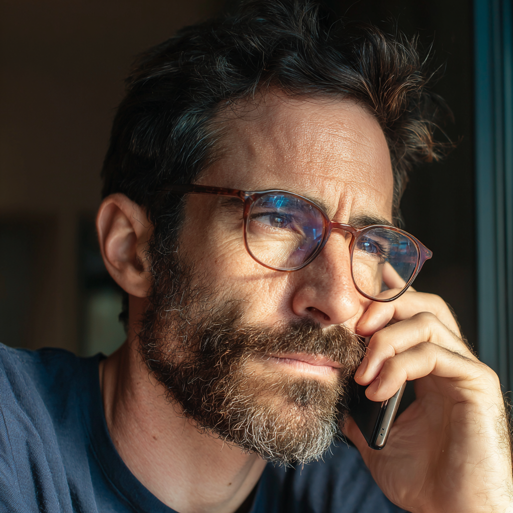 Gros plan sur un homme qui parle au téléphone | Source : Midjourney