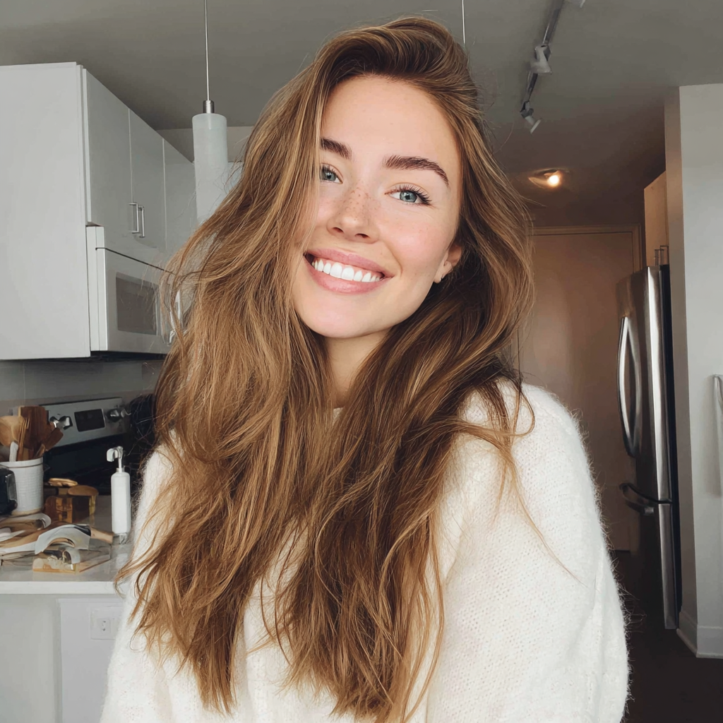 Une femme souriante debout dans une cuisine | Source : Midjourney