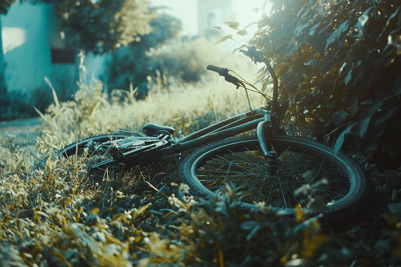 Un vélo laissé sur une pelouse envahie par la végétation | Source : Midjourney