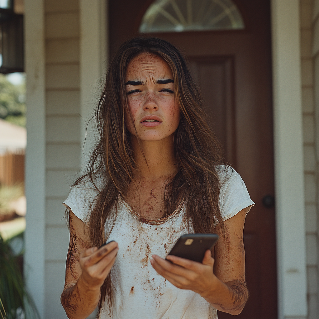 Une femme qui tend son téléphone | Source : Midjourney