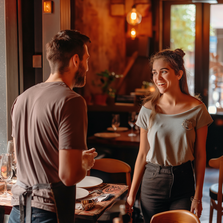 Une femme rencontre un homme dans un restaurant | Source : Midjourney