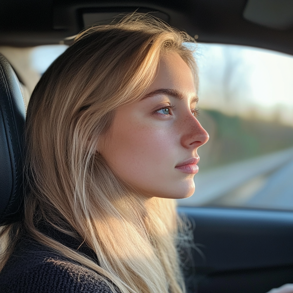 Une femme sérieuse au volant | Source : Midjourney