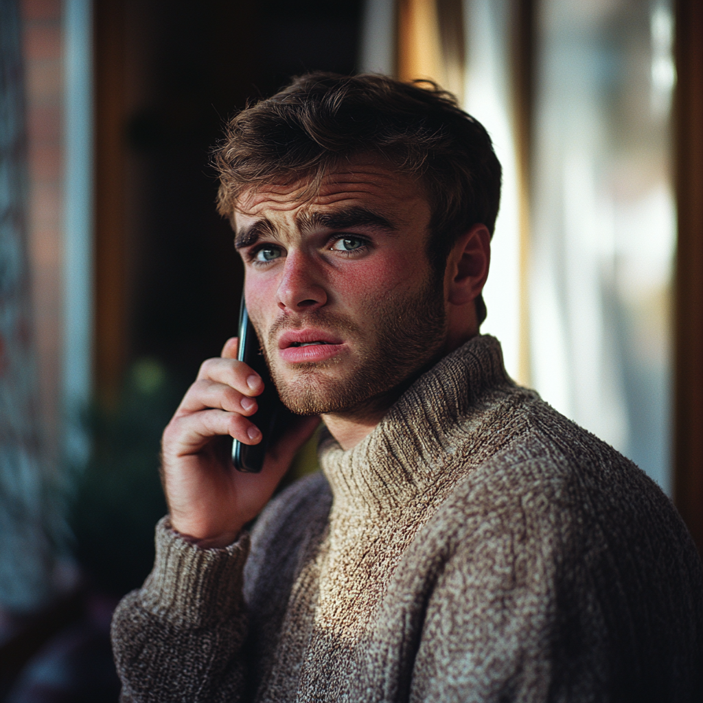 Un homme bouleversé qui parle au téléphone | Source : Midjourney