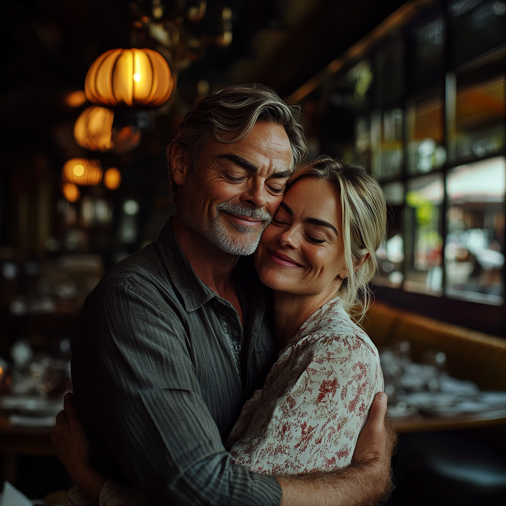 Un homme d'âge mûr enlace sa belle-fille dans un restaurant | Source : Midjourney