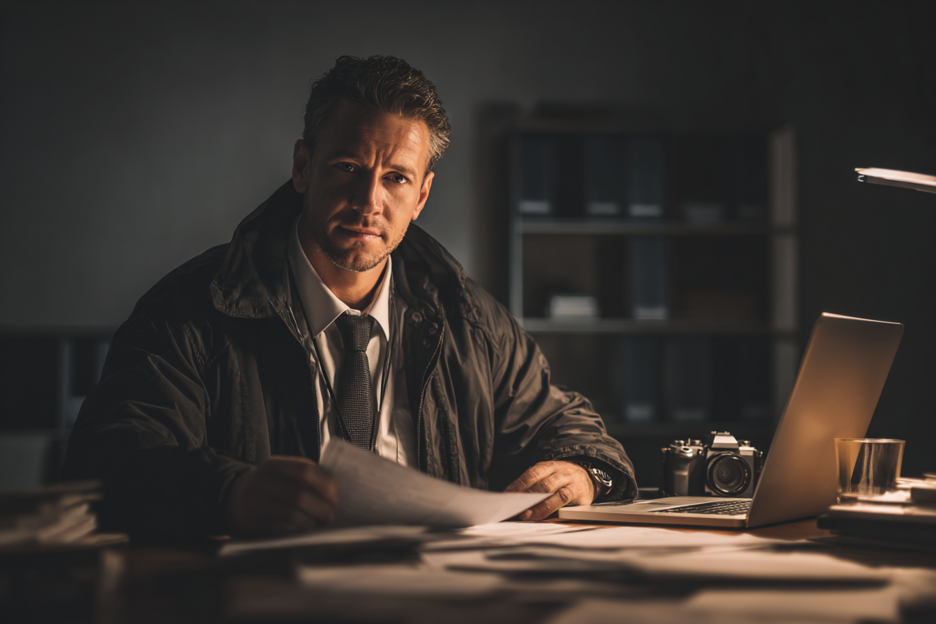Un détective privé assis à son bureau | Source : Midjourney
