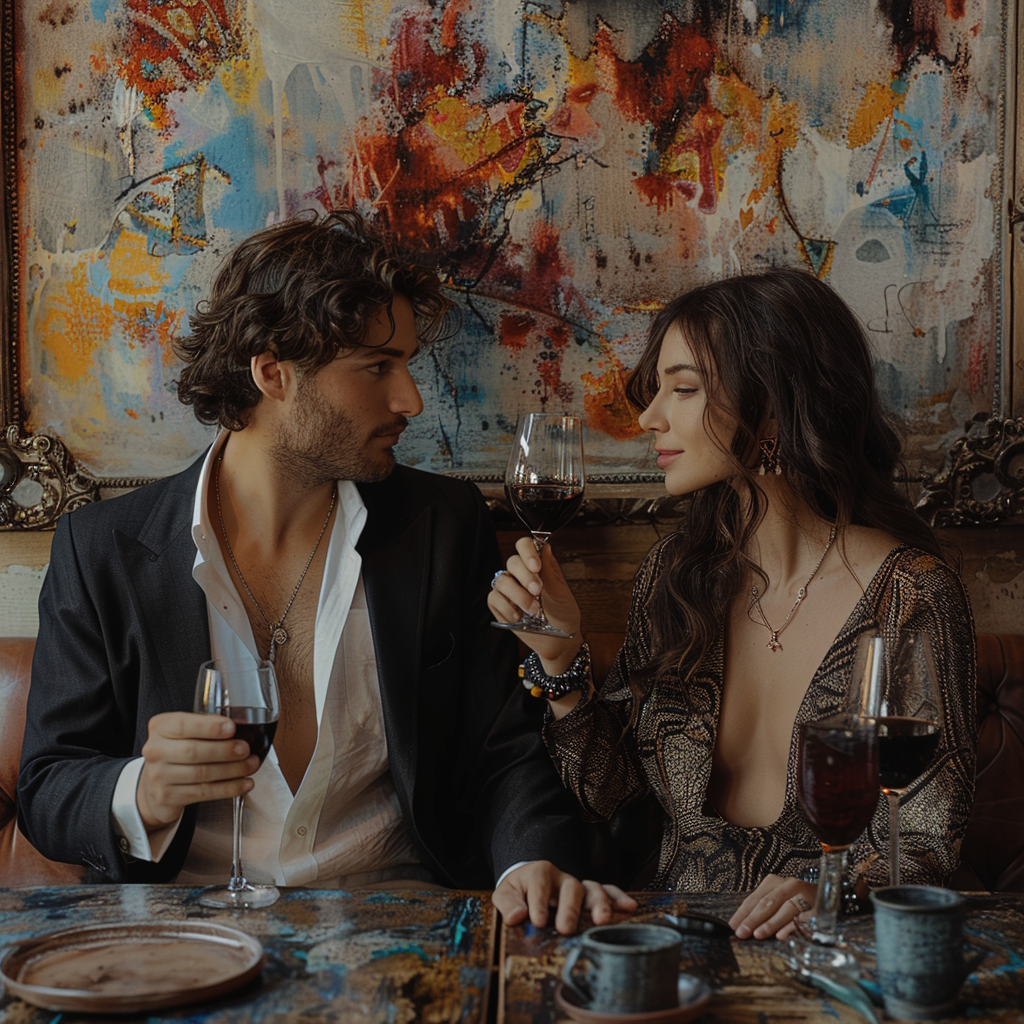 Un homme et une femme fêtant avec des verres de vin | Source : Midjourney