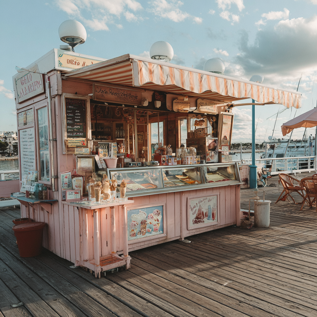 Un stand de gelato sur une jetée | Source : Midjourney