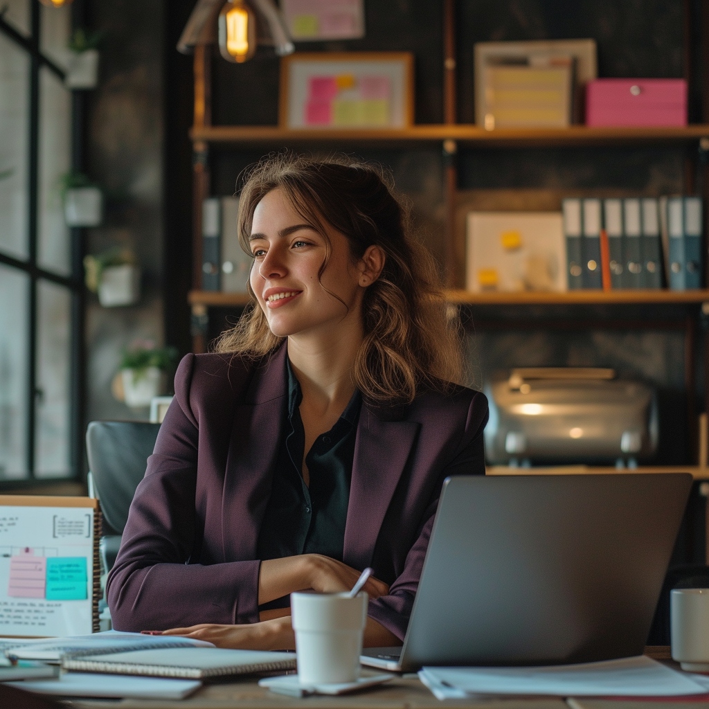 Une femme assise dans un bureau | Source : Midjourney