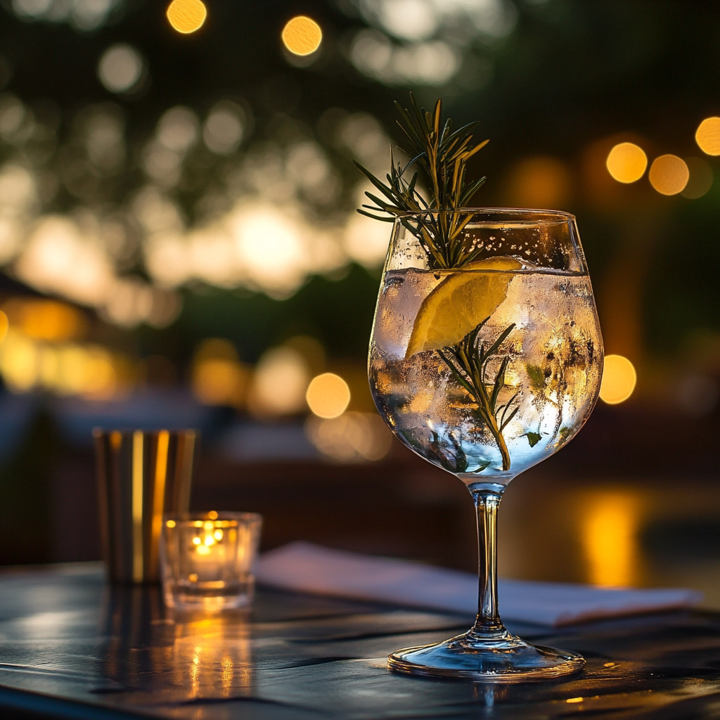 Un gin tonic sur une table | Source : Midjourney