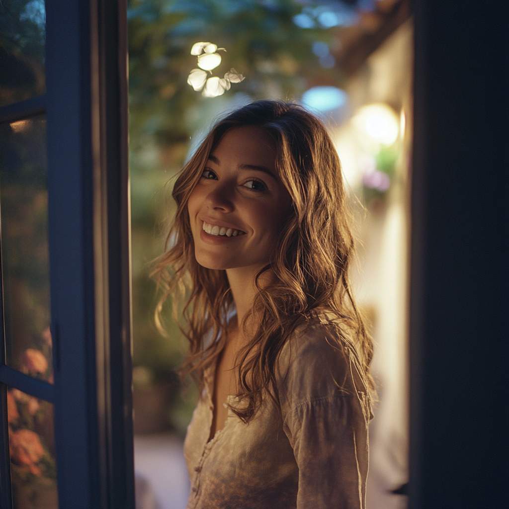 Une femme heureuse entrant dans sa maison | Source : Midjourney