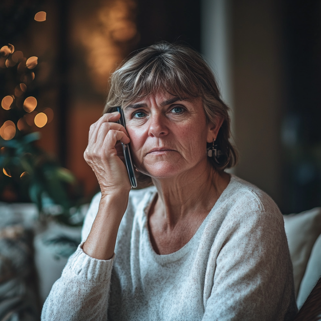 Une femme âgée agacée qui parle au téléphone | Source : Midjourney