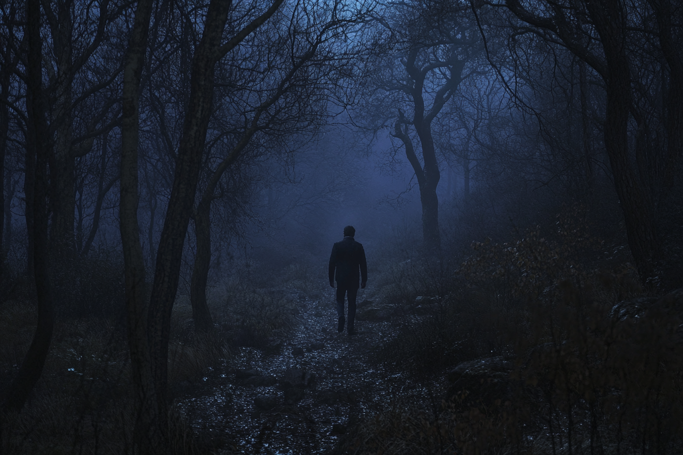 Un homme se promenant dans une forêt | Source : Midjourney