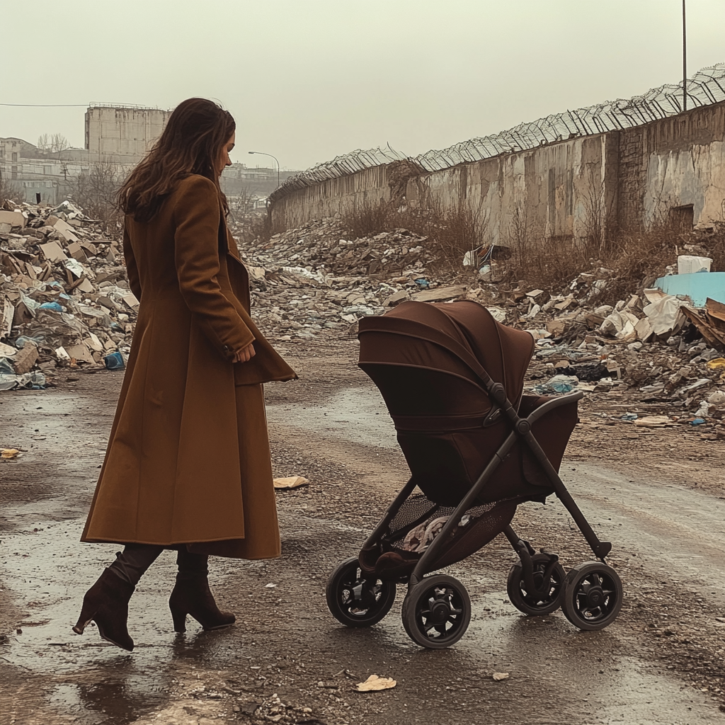 Femme fortunée abandonnant une poussette fantaisie dans une décharge | Source : Midjourney