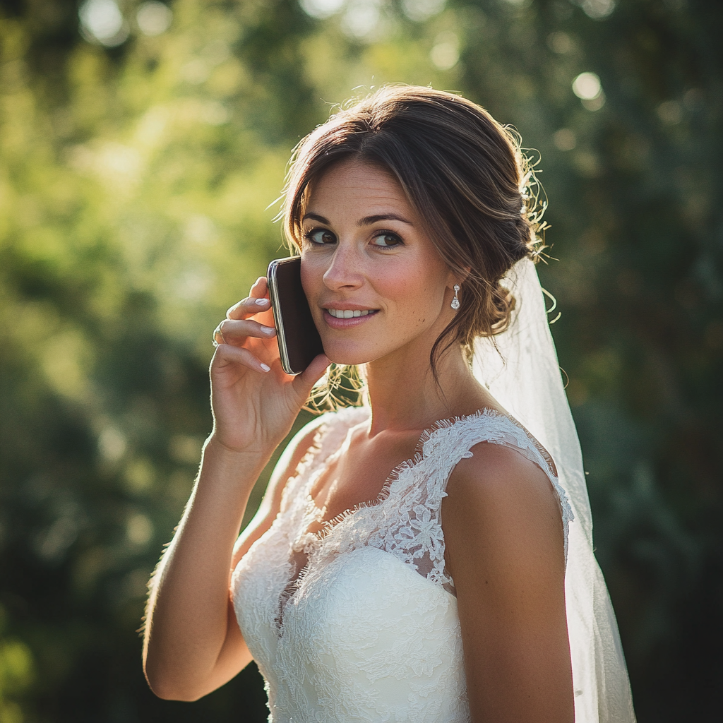 Une mariée qui parle au téléphone | Source : Midjourney