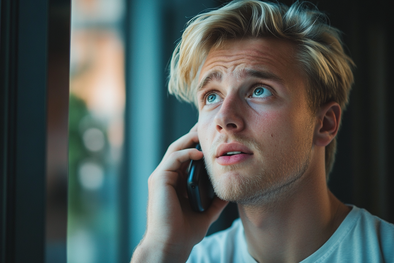 Un homme à l'air préoccupé qui parle sur son téléphone portable | Source : Midjourney