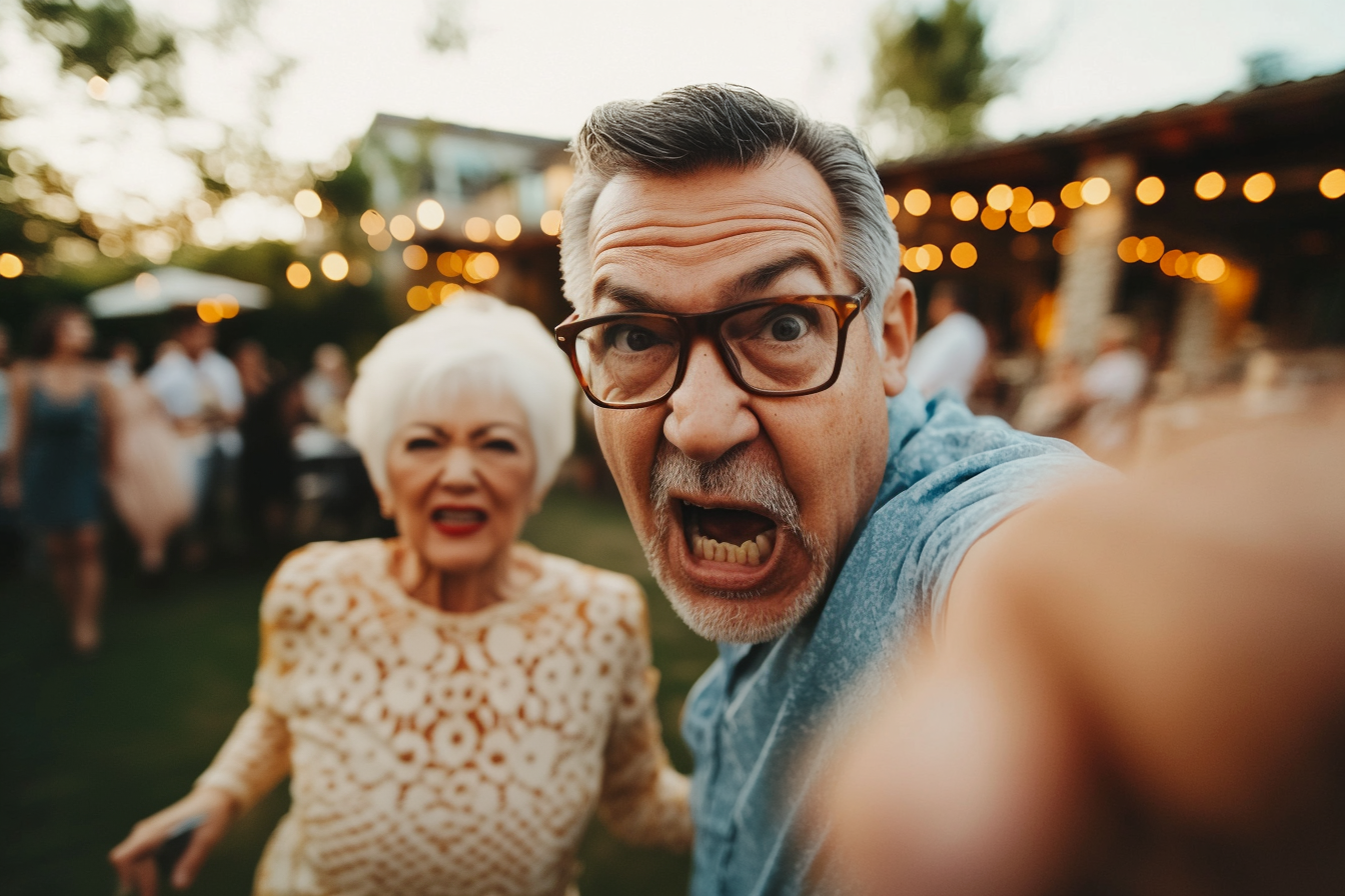 Un homme d'âge moyen devant une femme plus âgée qui a l'air en colère | Source : Midjourney