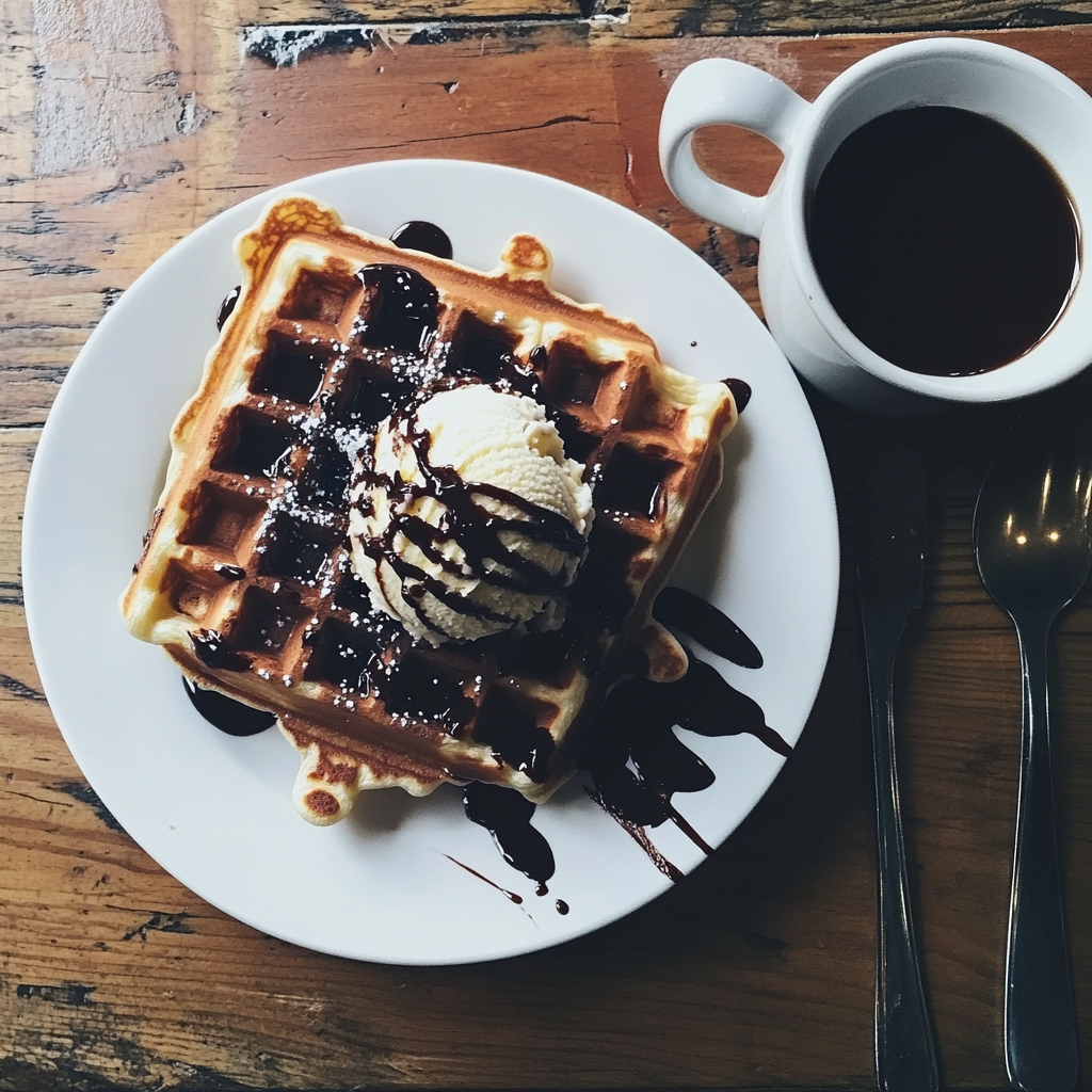 Gaufres et crème glacée sur une table | Source : Midjourney