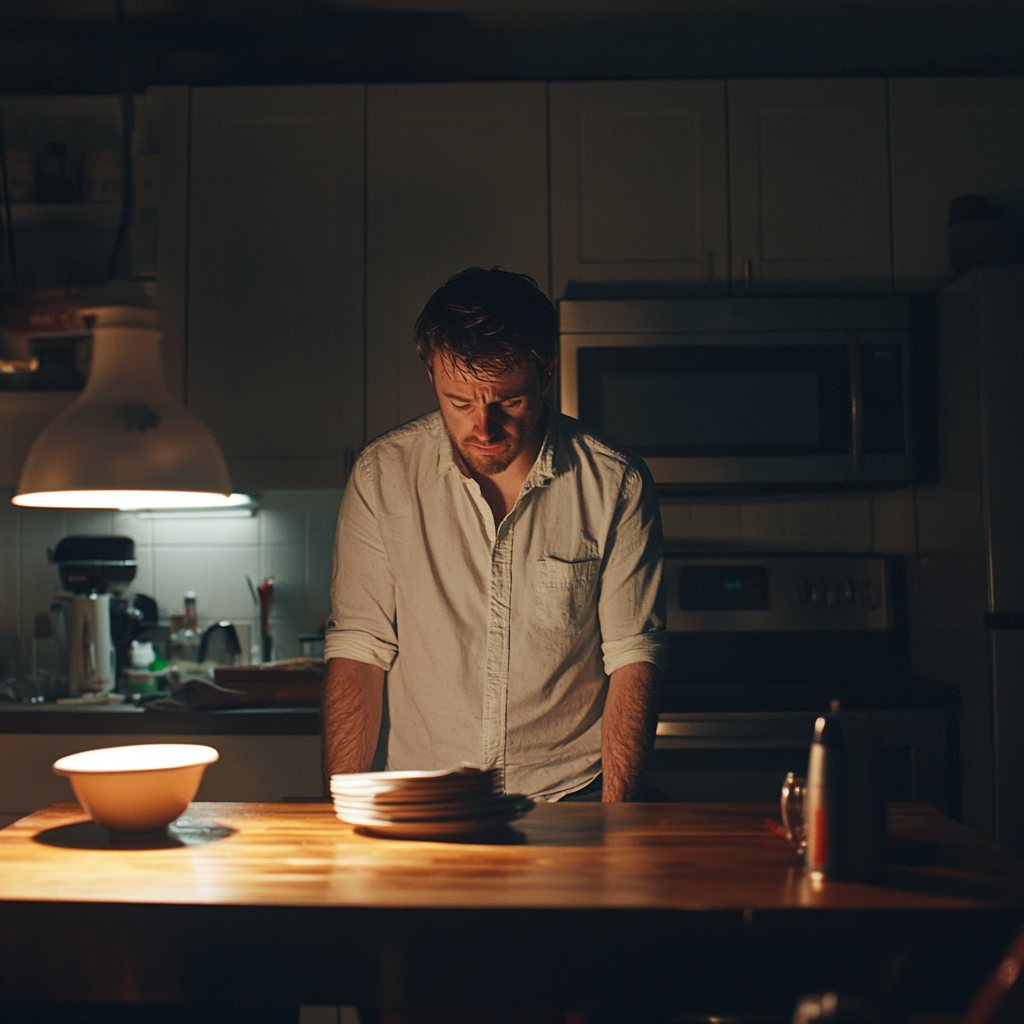 Un homme debout dans sa cuisine | Source : Midjourney