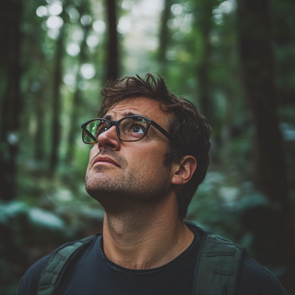 Un homme debout dans une forêt | Source : Midjourney