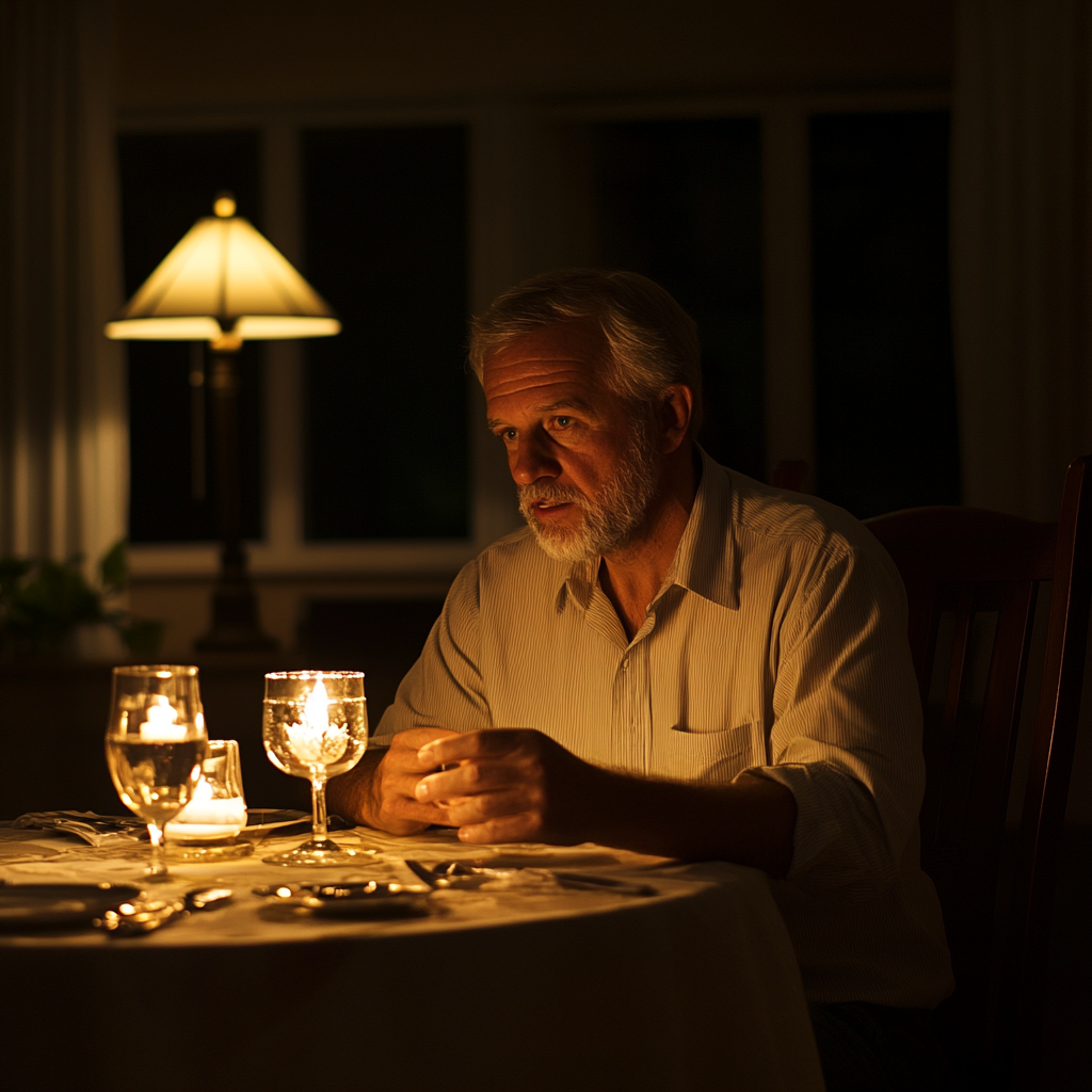 Un homme âgé assis à une table à manger | Source : Midjourney