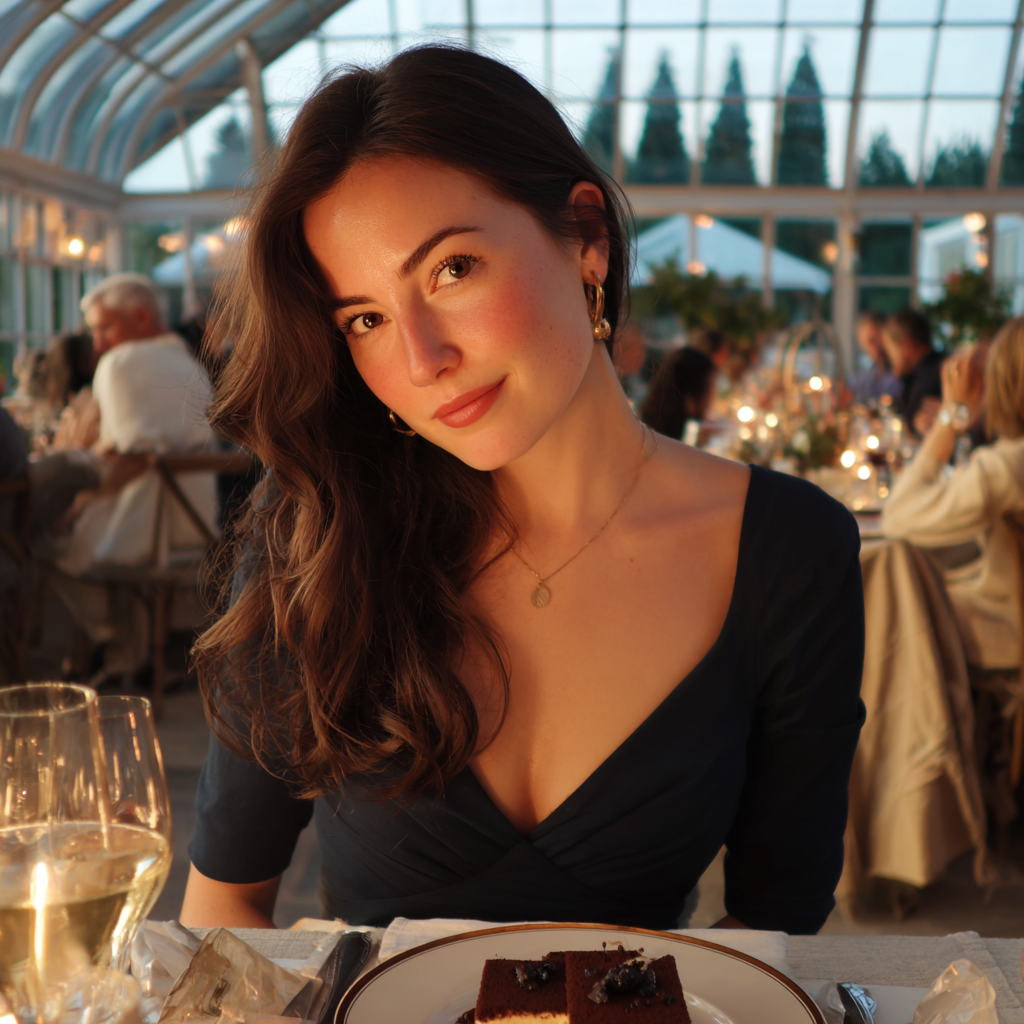 Une femme souriante assise à une table | Source : Midjourney