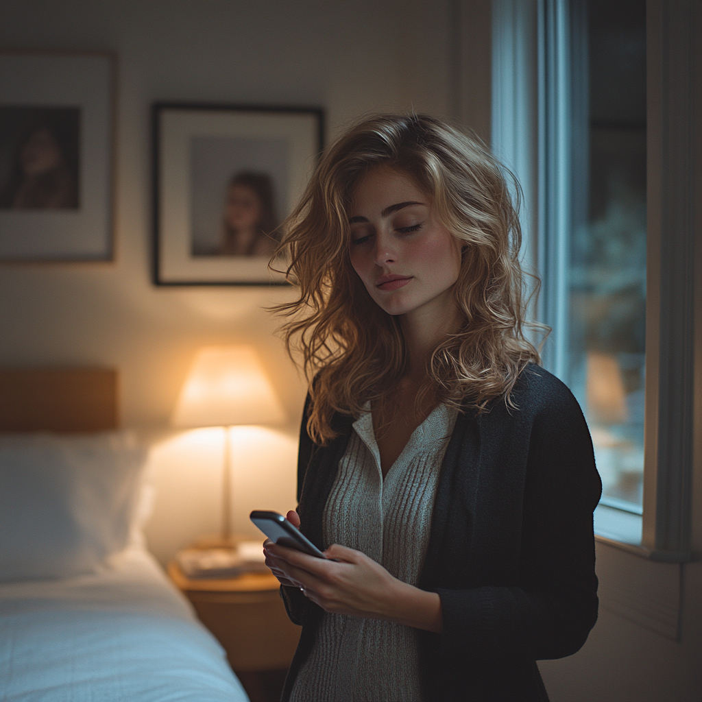 Une femme qui regarde son téléphone | Source : Midjourney