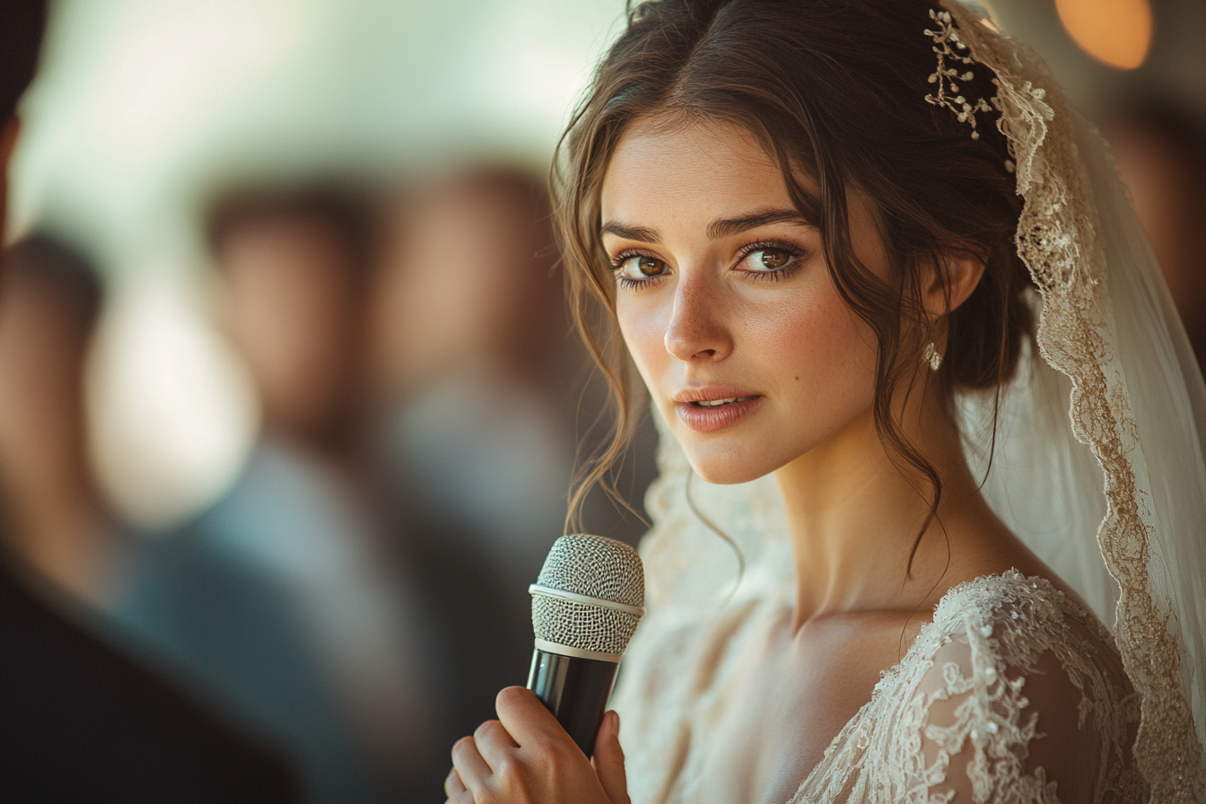 The emotional bride addresses the crowd | Source: Midjourney