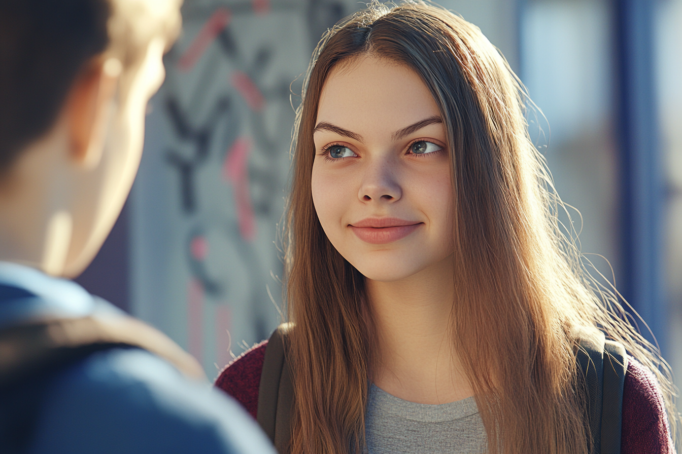 Une fille qui parle à son amie au collège | Source : Midjourney