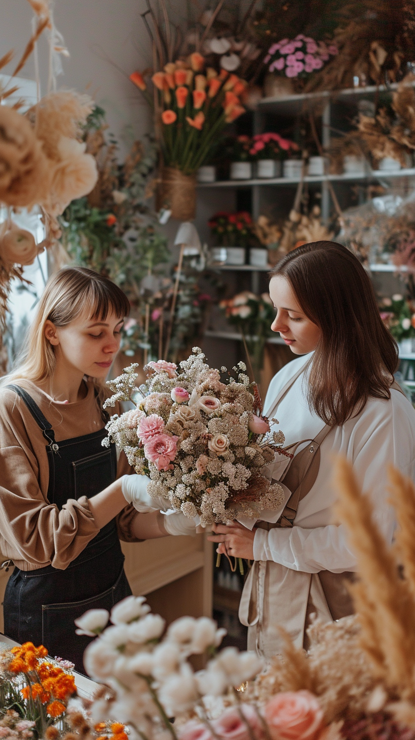 Femmes dans un magasin de fleurs | Source : Midjourney