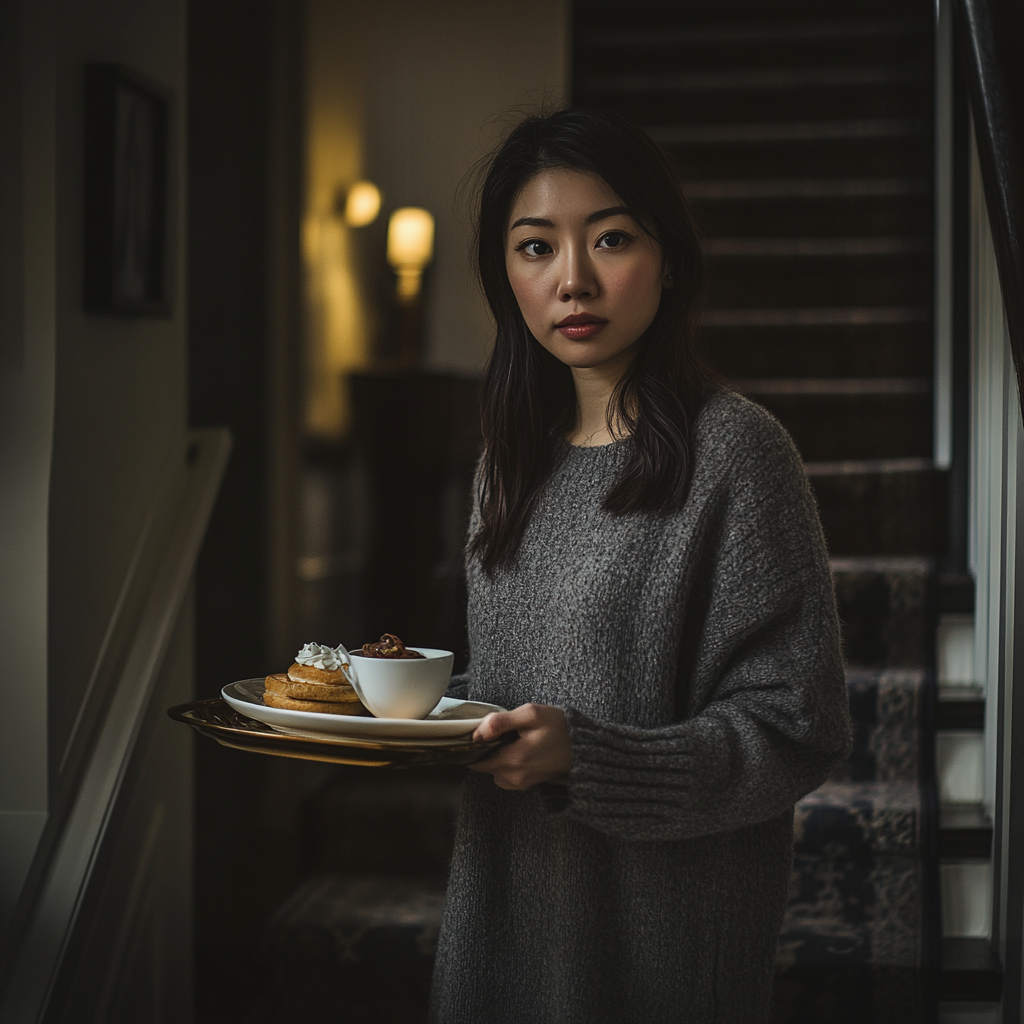 Une femme portant le plateau du petit déjeuner | Source : Midjourney