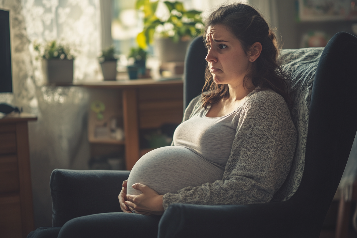 Une femme triste assise dans un fauteuil | Source : Midjourney