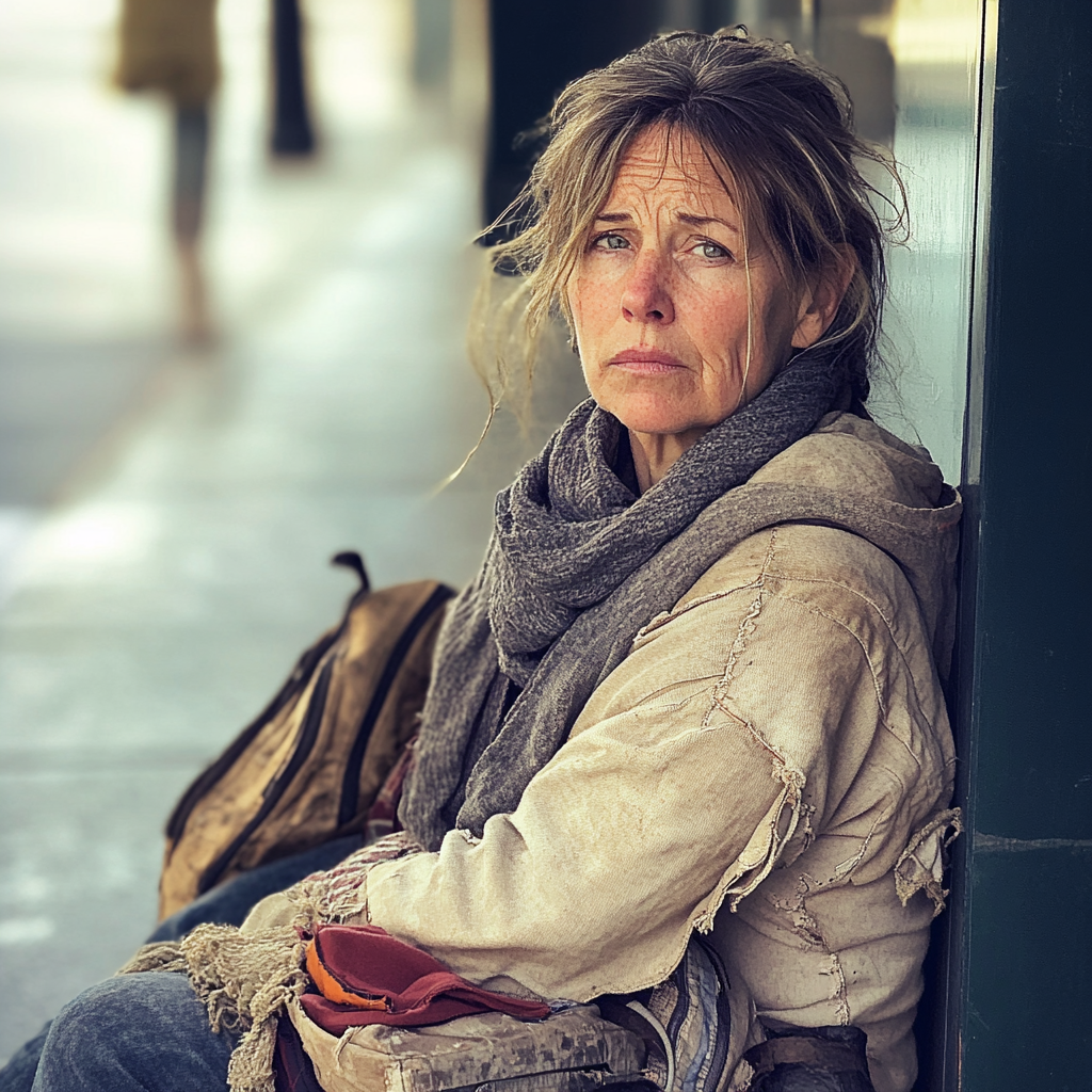 Une femme assise sur un trottoir | Source : Midjourney