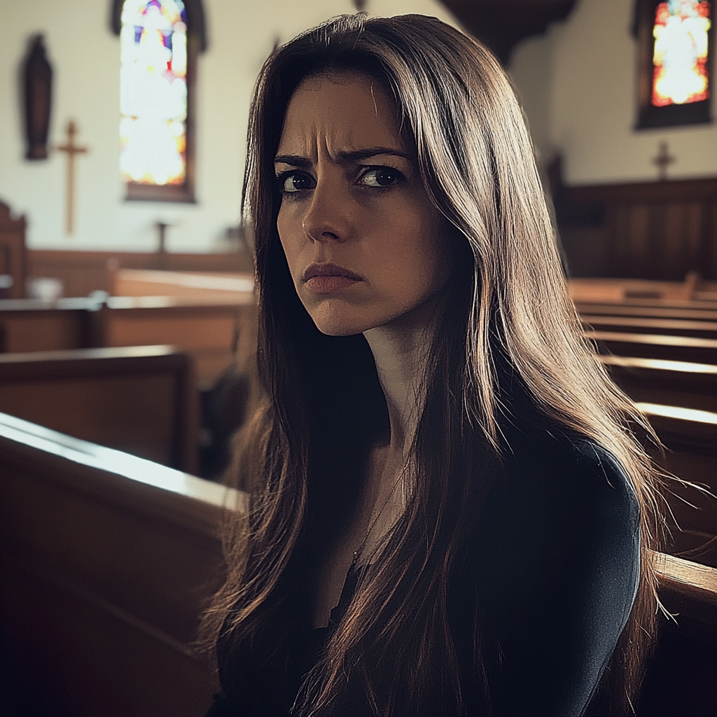 Une femme bouleversée dans une église | Source : Midjourney