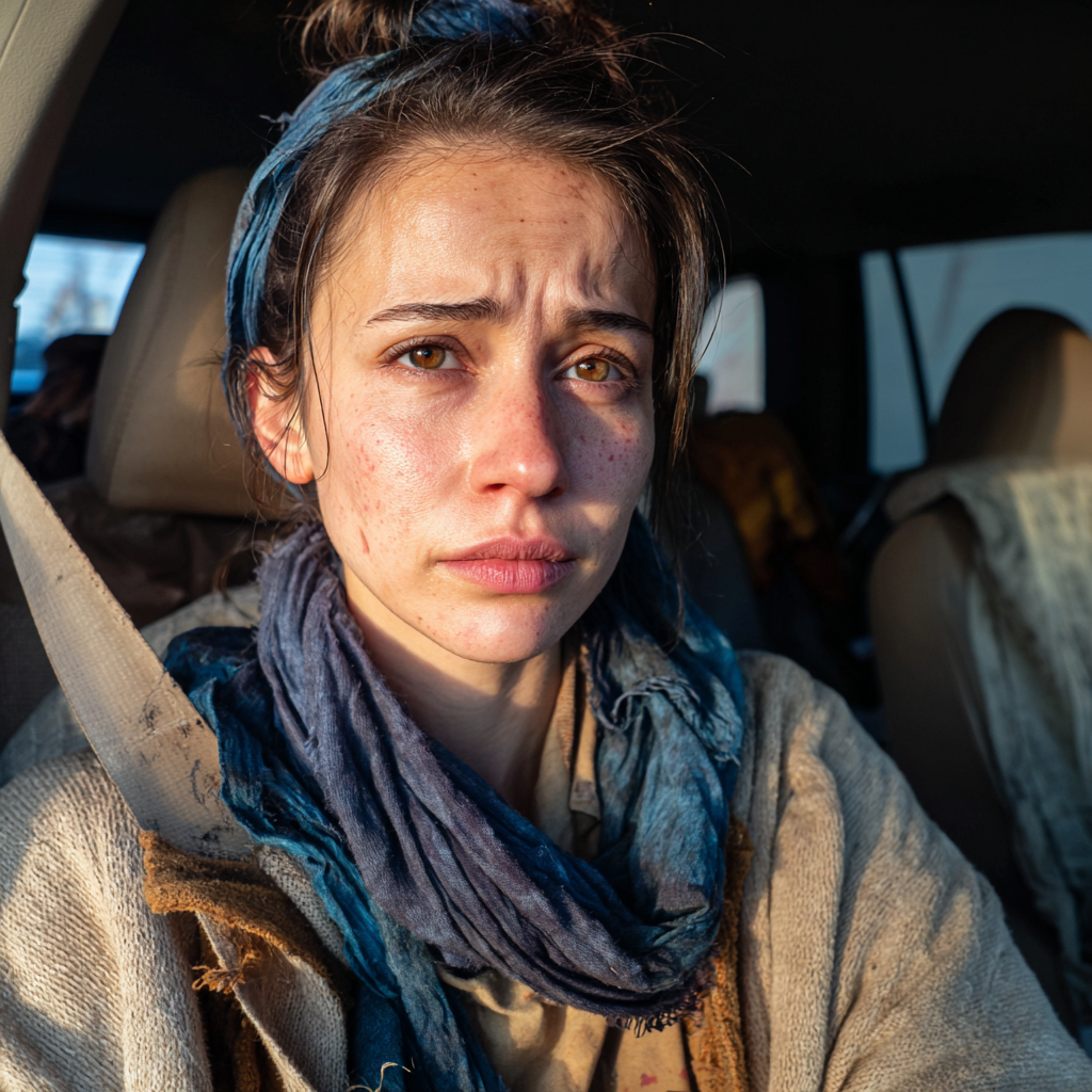 Une femme bouleversée au volant d'une voiture | Source : Midjourney