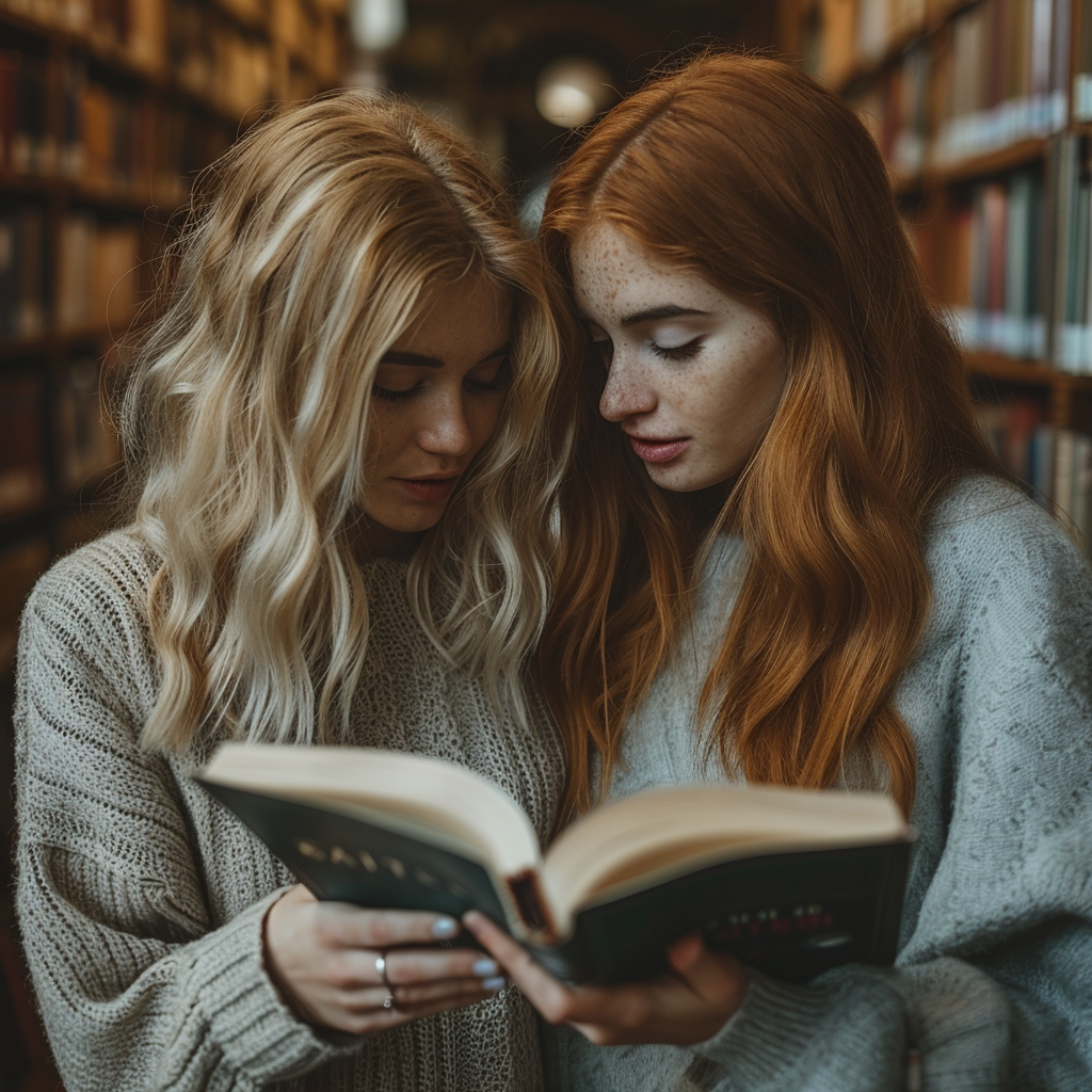 Julia y Margaret leyendo un libro | Fuente: A mitad del viaje