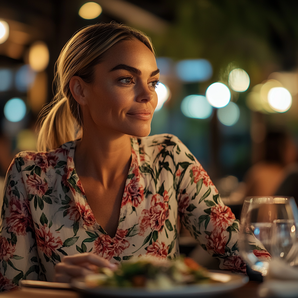 Une femme dînant dans un restaurant | Source : Midjourney