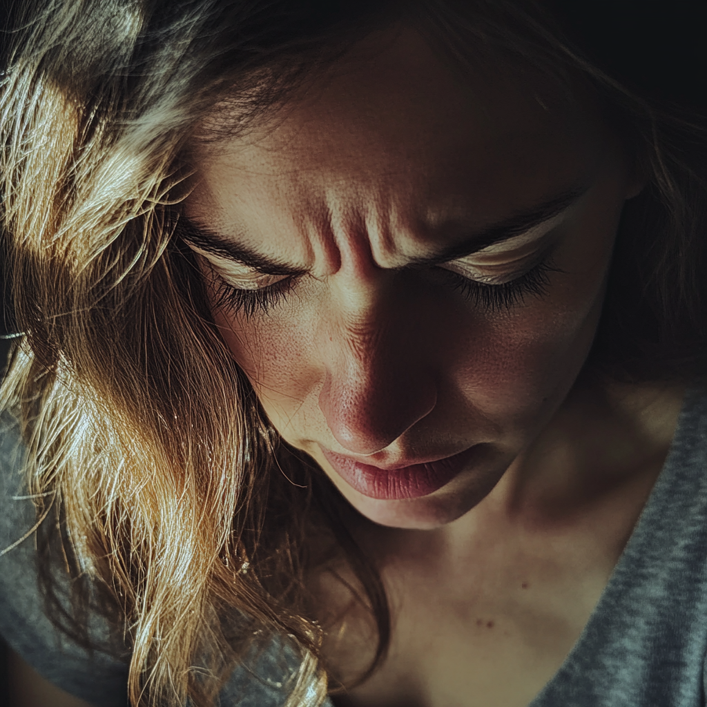 Une femme bouleversée qui regarde vers le bas | Source : Midjourney