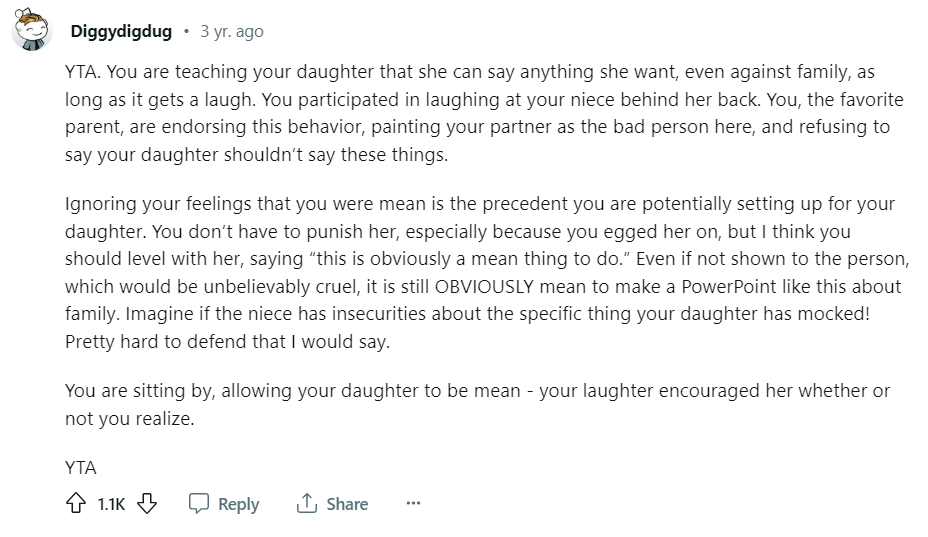 Un commentaire sur l'histoire du père | Source : Reddit