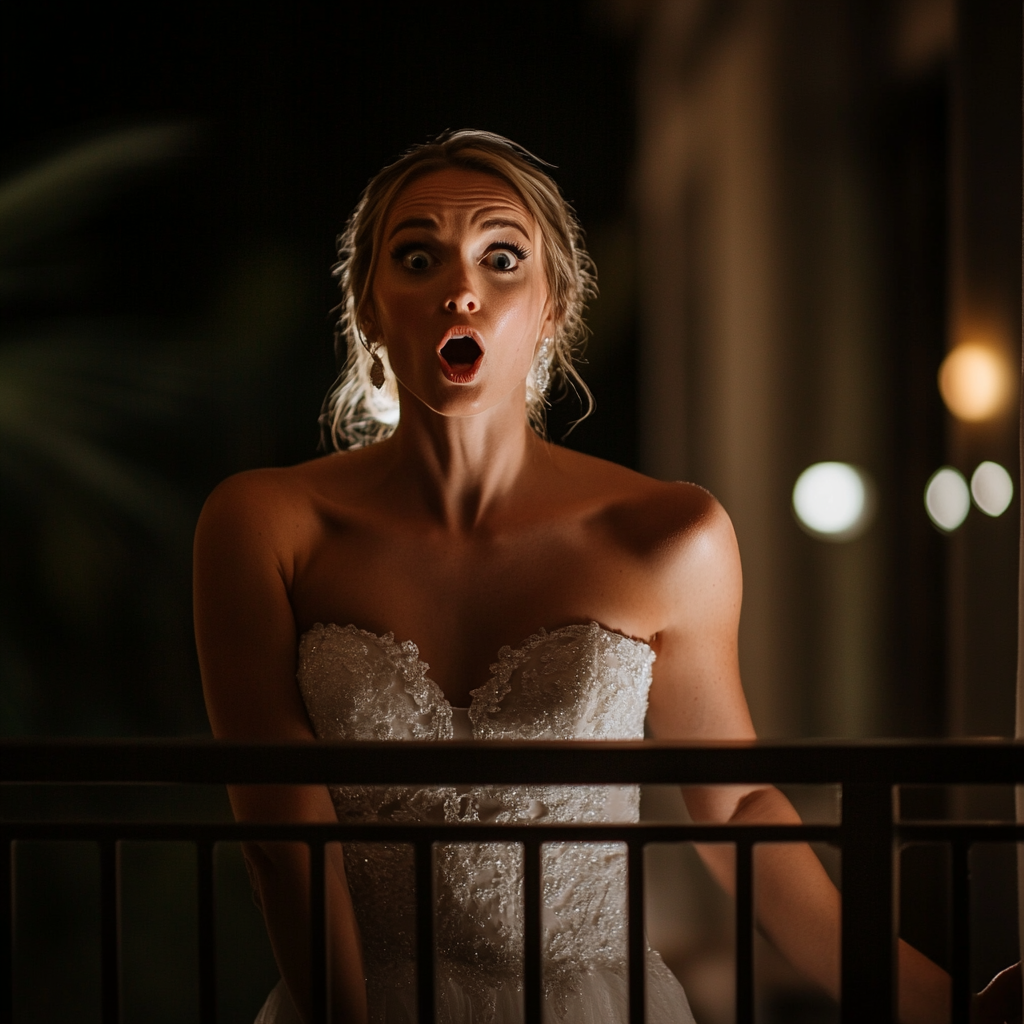 Une femme choquée sur le balcon | Source : Midjourney